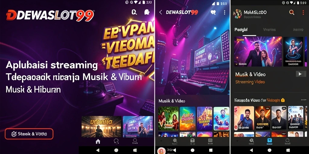 Tampilan antarmuka aplikasi DEWASLOT99 dengan berbagai pilihan video musik.